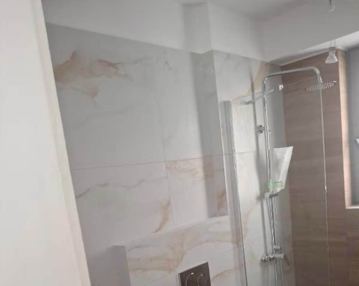 Marble bathroom with walk-in shower