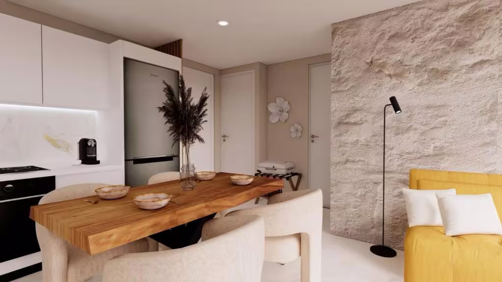 Live-edge dining table and kitchen